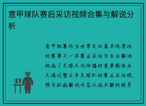 意甲球队赛后采访视频合集与解说分析